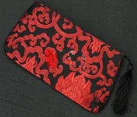 Stor hantverk julklapp väska för smycken förpackning blixtlås kvinnor handväska mynt plånbok tofs porslin kinesiska silkebrokad makeup förvaring pouch2781214