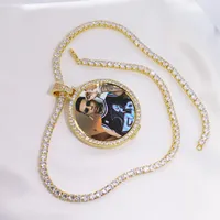 Round Po Custom Made PO Medallions Pendant Photo Necklace Tennis Chain Gold Silver Zircon Zircon Men Hip Hop Jewelry2381