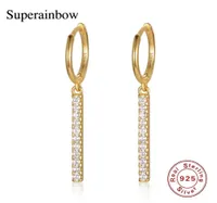 Hoop Huggie SUPERAINBOW 925 Sterling Silver Earring Sweety Shiny Cubic Zircon Long Strip Earrings For Women Gold Fine Jewelry SR4509562