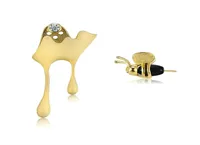 Charm S925 Sterling Silver Handmade Fine Jewelry 18K Gold Bee and Dripping Honey Asymmetric Stud Earrings for Women Gift 2106167258400