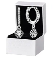 Square Sparkle Hoop Earrings Original box set for Pandora 925 Sterling Silver CZ diamond Pendant Earring Womens Wedding designer J6823270