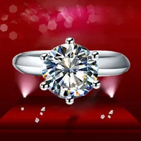 Klassischer solider 925 Sterling Silber Frauen Ring mit simuliertem Diamond Solitaire Ring für Hochzeit2369