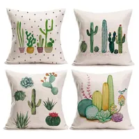 Green Succulents Plants Cactus Prickly Pear Cotton Linen Home Decor Pillowcase Throw Pillow Cushion Cover 18 x 18 Inches Set of 4294g