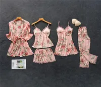 Pembe pijama setleri bayan kayış üst pantolon sweetwear elbise bahar sonbahar ev giyim gece kıyafeti kimono robe banyo elbisesi mxxxl 220712