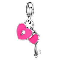 50pcs lot Fashion Rose Enamel Heart Lock & Key Design Alloy metal DIY Charms fit European Bracelet&Necklace Low PED163230U