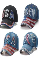 Fashion luxury designer USA flag Trump Presidential election diamond demin jeans baseball ball caps for woman female girls sun hat4235209