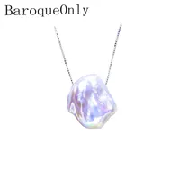 Baroqueonly clair violet irrégulier baroque plate plate ouverte haute 15-20 mm 925 Collier pendentif à chaîne sterling argenté Q0531233J