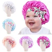 Berets Kids Silky Satin Bonnet Sleep Cap Children Girl Night Turban Reversible Bowknot Decor Soft Elastic Band Headwrap Hat