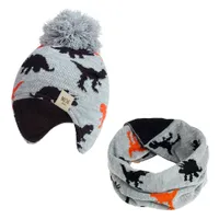 Beanie/Skull Caps Baby Boys Girls Ear Hat and Scarf Set 2st Sticked Winter Hats For Kids Dinosaur Print Children Ticken Thicken Beanie Cap 221119