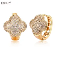 Hoop Huggie Lindley 2021 Boucles d'oreilles de bijoux pour femmes pende Gold 585 Rose ￠ quatre feuilles Clover Fashion Trend Party Wedding1300i
