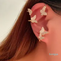 Pretty diamond 3d butterfly ear cuff fashion luxury designer cuff earrings for woman girls gold gift box248U