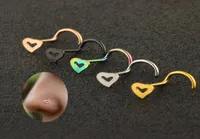 Moda paslanmaz çelik burun saplamaları kalp şekli çok renkli burun halkaları kancalar delici gövde piercing mücevherler9883230