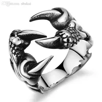 Whole-Fashion Accessories Punk Chrome Jewelry Titanium Steel Dragon Claw Heart Party Rings for Men240i