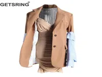 Getring Women039s Zestawy zdejmowanego Sleep Sleeve Single Blazer z zmarszczką Elastyczną sukienkę 2 szt. 2106016687757