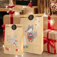 Geschenkwikkeling 12Sets Icraft Christmas Kraft Paper Gift Bags Party Favor Treat Packing Set Xmas Fox Rendier Candy Pouch Holder met stickers T221108
