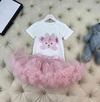 simple baby Girls shirt dress set lace mesh luxury Princess party dresses summer cotton short sleeves white shirts skirts logo m4189146