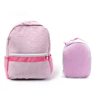 Borse borsette per il bambino Seersucker zaino set sacca da scuola di cildren rosa piccolo leggero per i bambini a pranzo