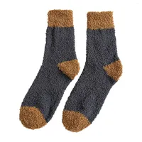 Women Socks Solid Color Thicken Fashion Winter Warm Coral Fleece Fluffy Sleep Female Bed Calcetines Patchwork 3G