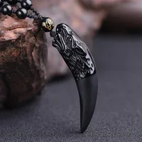 New whole 100% natural obsidian Wolf's Tooth pendant Tooth Amulet and hyperbole punk necklace lucky win necklace292r