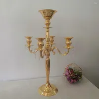 Candle Holders Gold 5 Heads Crystal Candelabra Holder Wedding Centerpiece Flower Bowl With Pendants
