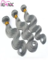 100 brasilianisches menschliches Haar Schusswebe 3 Bündel unverarbeitete Körperwelle graues Haarwebige Splitter grau wellige Haarscheuchen -Erweiterungen2699182