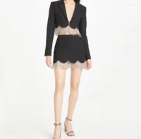 Two Piece Dress 2022 Skirt Suit Celebrity Women39s Jacket Design Sense Fried Street Heavy Industry Style Rhinestone Tassel Shor3581001