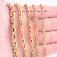 Wysokiej jakości złoty łańcuch liny stalowy Naszyjnik dla kobiet mężczyzn Złota moda Ed Rope Chains Prezent 2 3 4 5 6 7mm302g