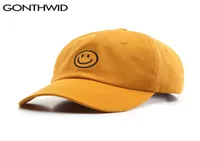 GONTHWID Embroidery Smile Face Adjustable Baseball Caps Hip Hop Harajuku Casual Bboy Hats Men Visor Sun Hat 2201188723093
