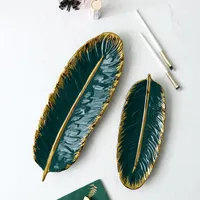 Płyty ceramiczne talerz zielony liść bananowy kształt złota porcelanowa przystawka deserowa biżuteria