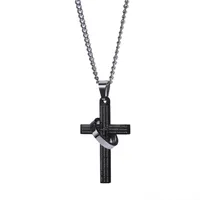 Fashion Mens Silver Chain Bible Ring Cross Pendante Collier Hip Hop Bijoux en acier inoxydable Colliers noirs punk pour hommes GI281O