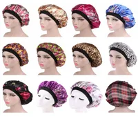 Whole 10pcsLot Women Men Satin Night Sleep Cap Hair Bonnet Hat Silk Head Cover Wide Elastic Band One Size3173894