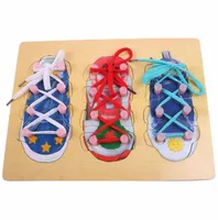 Foto Learn Tie Tie Shoe Lace Toy Ensinar Toy Wooden Puzzles Board Lacing Shoelace Kids Early Education Montessori Toy7951763