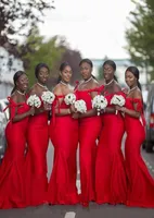 Red African Black Girl Brautjungfer Kleider Meerjungfrau sexy von der Schulterschmelz und bodenlange Satin Plus -Size -Kleid für Mi 5371638