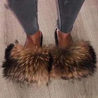 Slippers Test Real Fur Slides Summer Beach Fluffy 100% Raccoon Flops Sandals Shoes Whole1211R