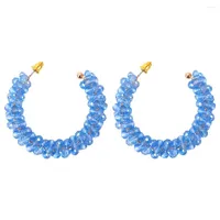 Pendientes de aro simples cuentas azules acr￭licas en forma de c￭rculo de cristal de moda c￭rculo con cuentas de cuentas de cuentas para mujeres para mujeres