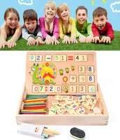 Wooden Math Toys Baby Educational Clock Cognition Math Toy with Blackboard Chalks Children Wooden Educative Toys7863246