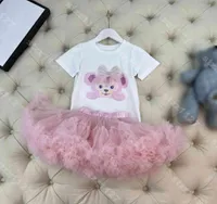 simple baby Girls shirt dress set lace mesh luxury Princess party dresses summer cotton short sleeves white shirts skirts logo m5513880