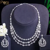 Wedding Jewelry Sets Pera Gorgeous Clear Cubic Zirconia Nigerian Luxury Bridal Three Layers Big Necklace Earring Set for Brides J347 221119