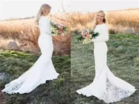 Country Style Satin Mermaid Wedding Dresses Modest Lace Appliqued with Long Sleeves Court Train Muslim Wedding Bridal Gowns9351802