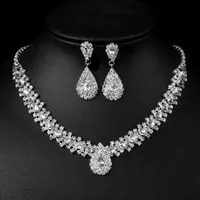 Trazy Skinling Rhinestone Crystal Teardrop Design Wedding Jóias de noiva Conjunto de jóias de prata Brincos de gargantilha para mulheres b1121
