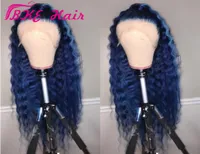 Venda 360 Lace Frontal Longo Water Wig Wig Blue Dark Color Synthetic Lace Front Wig com perucas de cabelo de bebê pré -plcuked para Women4398708