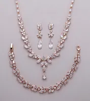 Gold Rose Cubic Zirconia Joya para nupcias Pendientes de l￡grimas Gold Silver Sparkle Accesorios para mujeres para joyas de boda Earri5863900