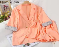 Nomikuma Korean Outfits Sequined Casual Blazers High Waist Shorts Solid Color Two Piece Top And Pants Stylish Suit Set 3b377 Dress4381273