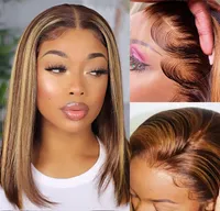 Ombre Human Hair Bob Wig Straight 13x1 Lace Front Wigs 4X4 closure african piano T part Tissage Cheveux Humain Short Highlight 42
