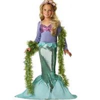 Little Mermaid Scale Girls Princess Dress Pearl Tulle Ariel Princess Dress Up Children Halloween Ariel Cosplay Costumes For Kids Y212T