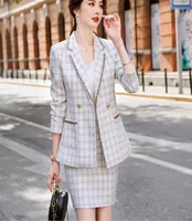 Elegant Thick Skirt Suits Women Girl Casual Black White Plaid Two Piece Set Female And Long Sleeve Blazer With Real Pocket Dress5335998
