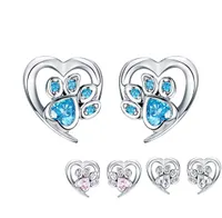 Boucles d'oreilles de goujon de patte de compagnie de cristal bleu pour fille coeur en forme de pas de pas d'oreille d'oreille de pas de bijoux des femmes conception bijoux sce6548848858