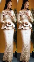 Aso Aso ebi Style Mermaid Dresses 2022 Pink Satin Long Sleeves Lace Plus Plus Size Assial Evening Victors Robe1765273