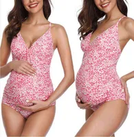 Schwarz Blumenerde Mutterschaft Jumpsuit Schwimmen Top Frauen Schwangeres Mutter Pink Leopard bedruckt Badeanzug Tragen Strandkleidung für Mutter J22