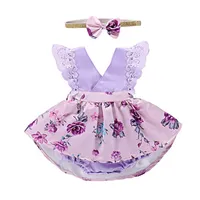 Mikrdoo Toddler Baby Girl Clothes Floral Dress Lace Ruffle Sleeve Romper With Headband 2Pcs Kids Irregular Clothing Outfit270F